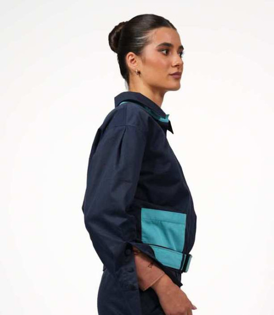 Preview: Crop Jacke VIP – Stil trifft Strahlenschutz - Marineblau