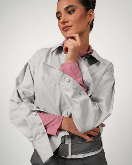 Preview: Crop Jacke VIP – Stil trifft Strahlenschutz - Hellgrau