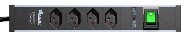 Shielded Power Strip with 4 sockets for Swiss plugs