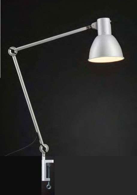 Wavesafe, Strahlenschutz, Niederfrequenzen, geschützte Kabel/Stecker/Leuchten, Arbeitsleuchte (Werkleuchte) 110 cm silber geschirmt CH Stecker mit Tisch-Klemmfuss