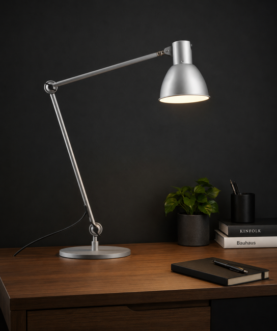 Work lamp silver shielded CH plug with table base
