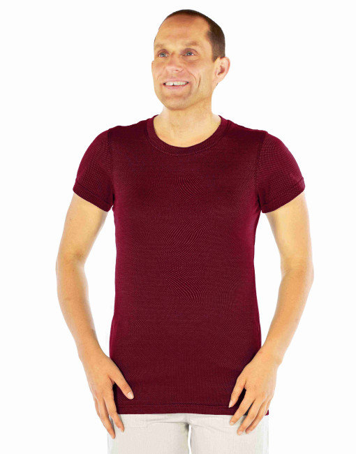 Wavesafe, 5G, Strahlenschutz, Herren T-Shirt Bordeaux Bio Baumwolle mit Silber 32dB bei 1GHz