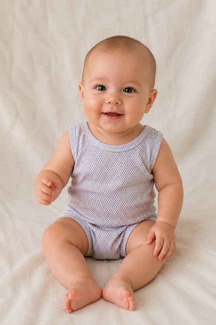 Wavesafe, 5G, Strahlenschutz, Baby Garnitur Top und Slip weiss Bio BW Silbergestrick