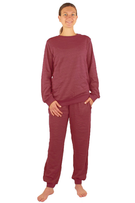 Wavesafe, 5G, Strahlenschutz, Damen Freizeit Anzug Bio-Baumwolle, Silber-Sweat Shirt Gestrick Bordeaux