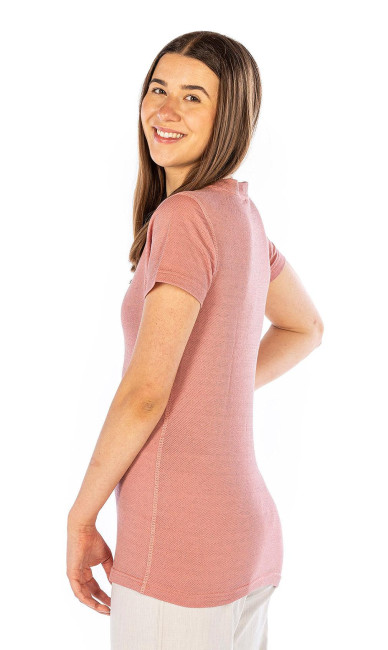 T-Shirt pour dames en coton bio vieux rose avec fil d'argent 29 dB à 1 GHz