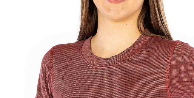 Damen T-Shirt Bordeaux Bio Baumwolle Silbergestrick 29dB bei 1GHz