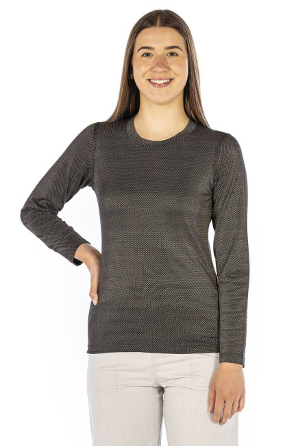 Wavesafe, 5G, protection contre les radiations, maillot de corps femme manches longues noir coton bio avec tricot argenté - 26dB à GHz