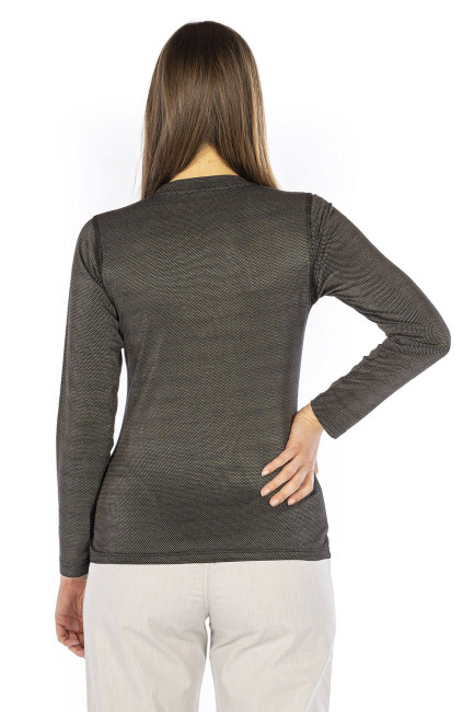 Preview: Sous-chemise à manches longues pour dames noir coton biologique et tailles avec maille argentée 30dB à 1GHz