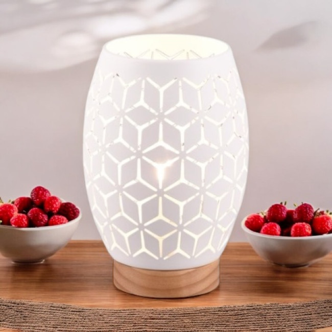 Lampada da tavolo Umbra con paralume 21,5 cm in metallo 2 colori con base in legno
