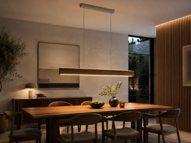 Pendelleuchte geschirmt Nussbaum flimmerfreie LED