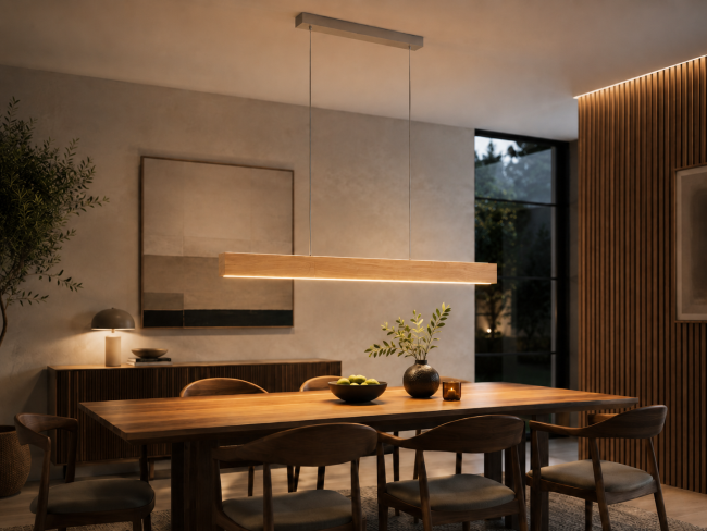 Pendant luminaire shielded oak flicker-free LED