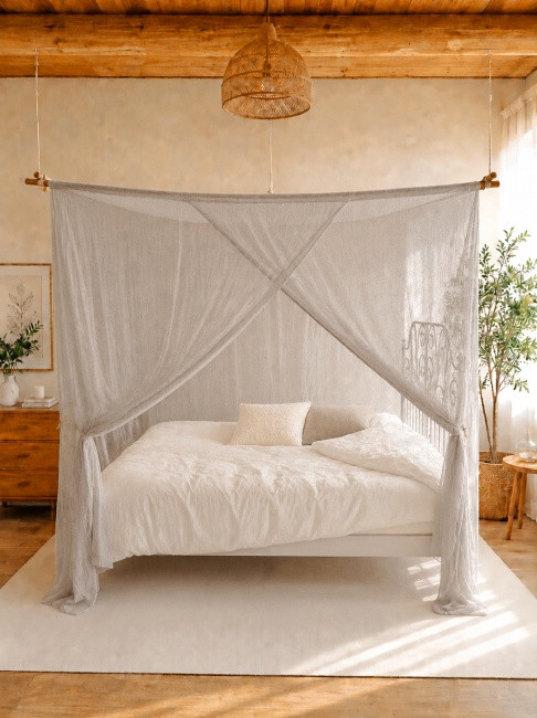 Preview: Baldaquin 210x210cm WAVESAFE filet d'argent avec dispositif de fixation 1GHz 48dB, 3.5GHz (5G) 45dB