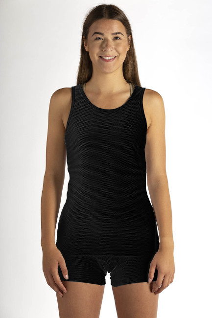 Wavesafe, 5G, Strahlenschutz, Damen Träger Unterhemd schwarz Bio Baumwolle Silbergestrick
