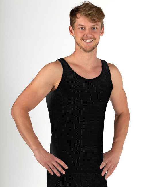 Wavesafe, 5G, Strahlenschutz, Herren Unterhemd Träger schwarz Bio Baumwolle mit Silbergestrick