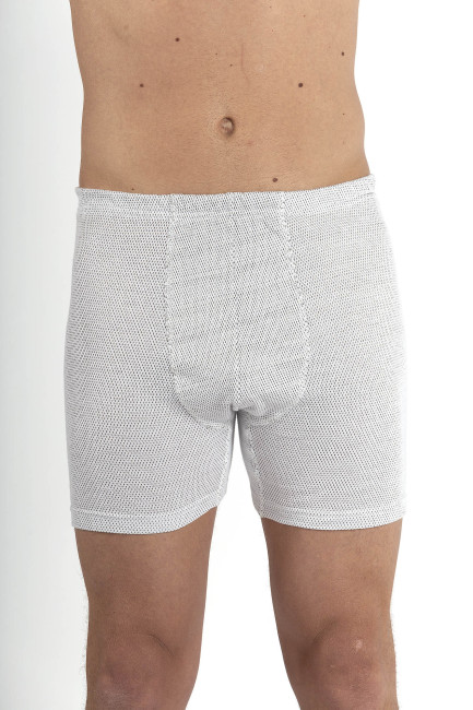 Herren Boxershorts weiss Baumwolle mit Silbergestrick