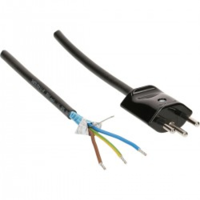 Netzanschlussleitung CH-Stecker, freies Ende, 3m, 1.0mm2, schwarz, geschirmt