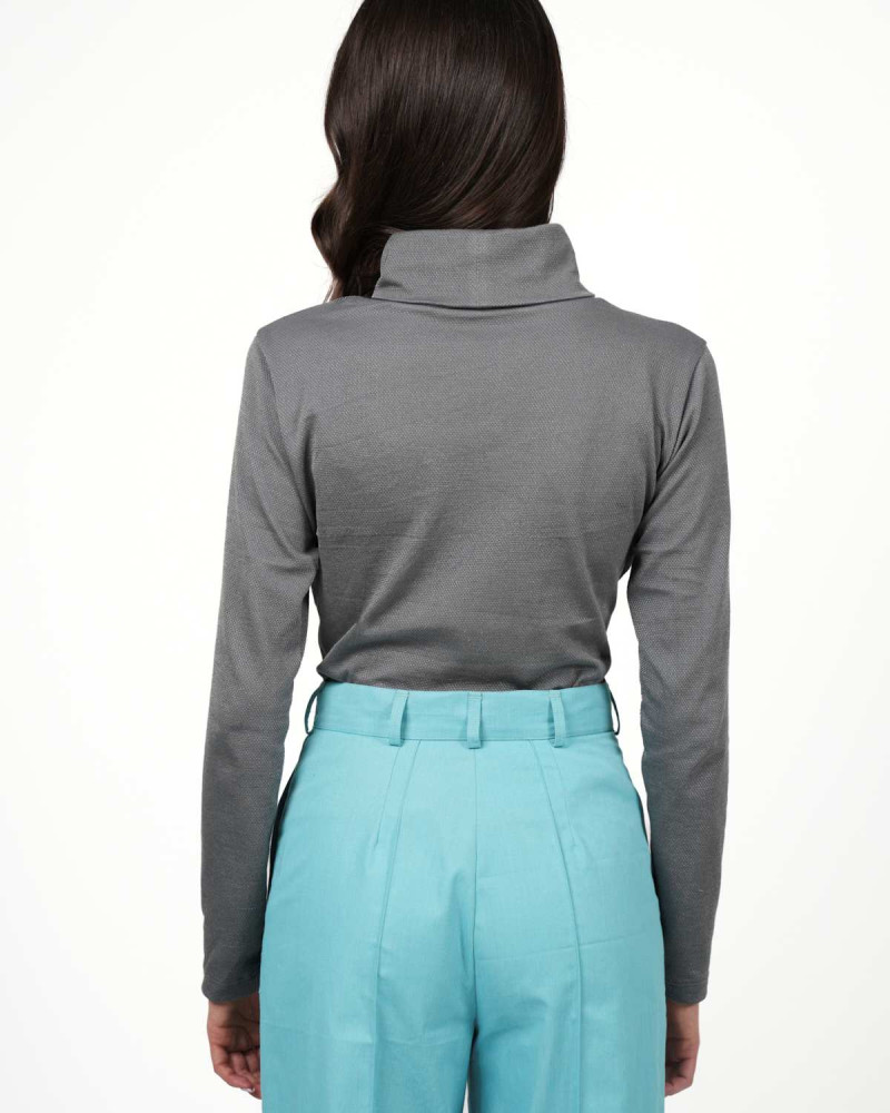 VIP turtleneck jumper – stylish protection with silver thread technology - grey-green