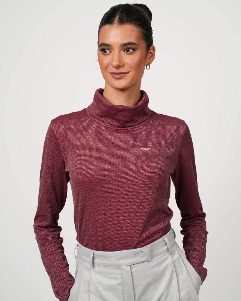 VIP turtleneck jumper – stylish protection with silver thread technology - wine red
