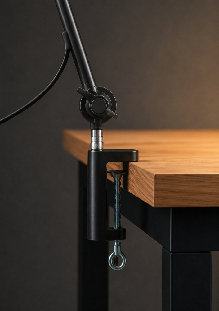 Arbeitsleuchte (Werkleuchte) 110 cm schwarz geschirmt CH Stecker mit Tisch-Klemmfuss