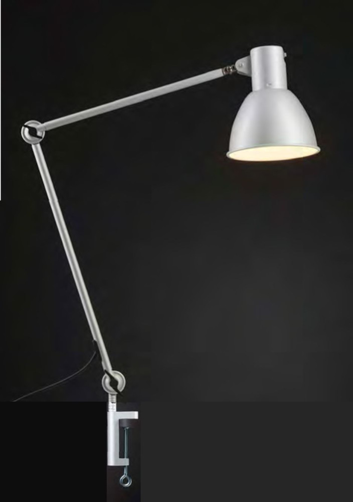 Wavesafe, Strahlenschutz, Niederfrequenzen, geschützte Kabel/Stecker/Leuchten, Arbeitsleuchte (Werkleuchte) 110 cm silber geschirmt CH Stecker mit Tisch-Klemmfuss