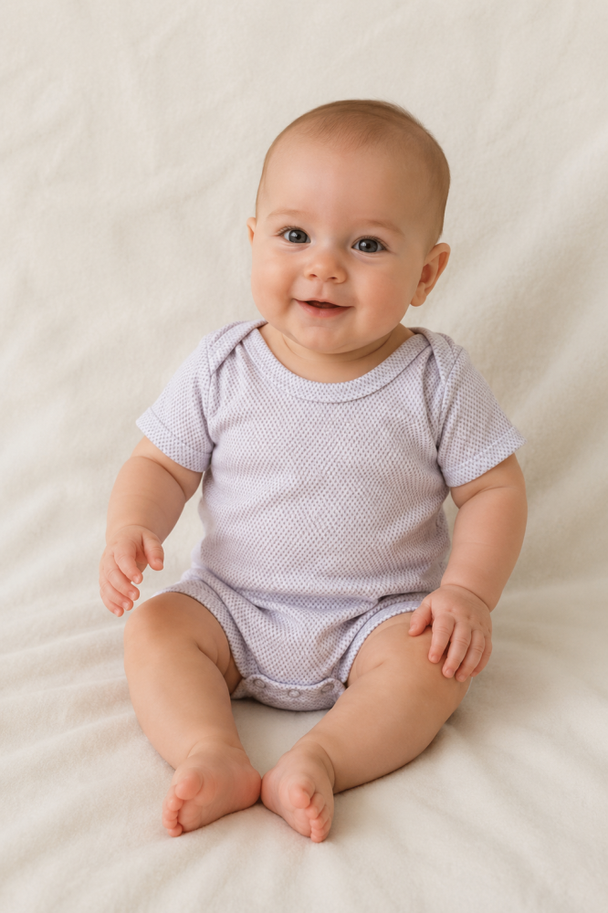 Wavesafe, 5G, Strahlenschutz, Baby Body Kurzarm weiss Bio BW Silbergestrick