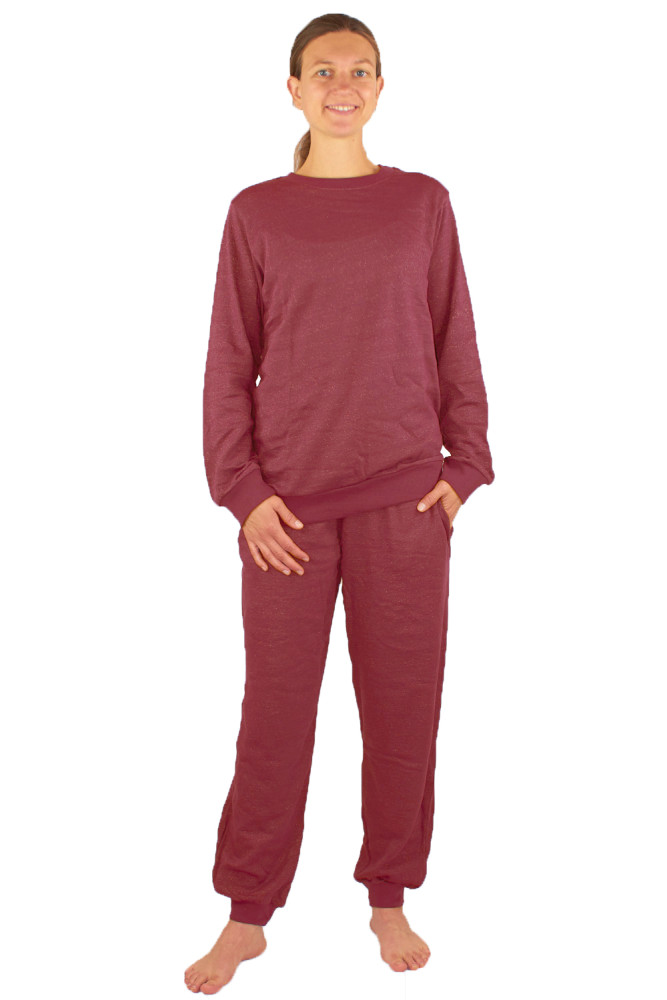 Wavesafe, 5G, Strahlenschutz, Damen Freizeit Anzug Bio-Baumwolle, Silber-Sweat Shirt Gestrick Bordeaux