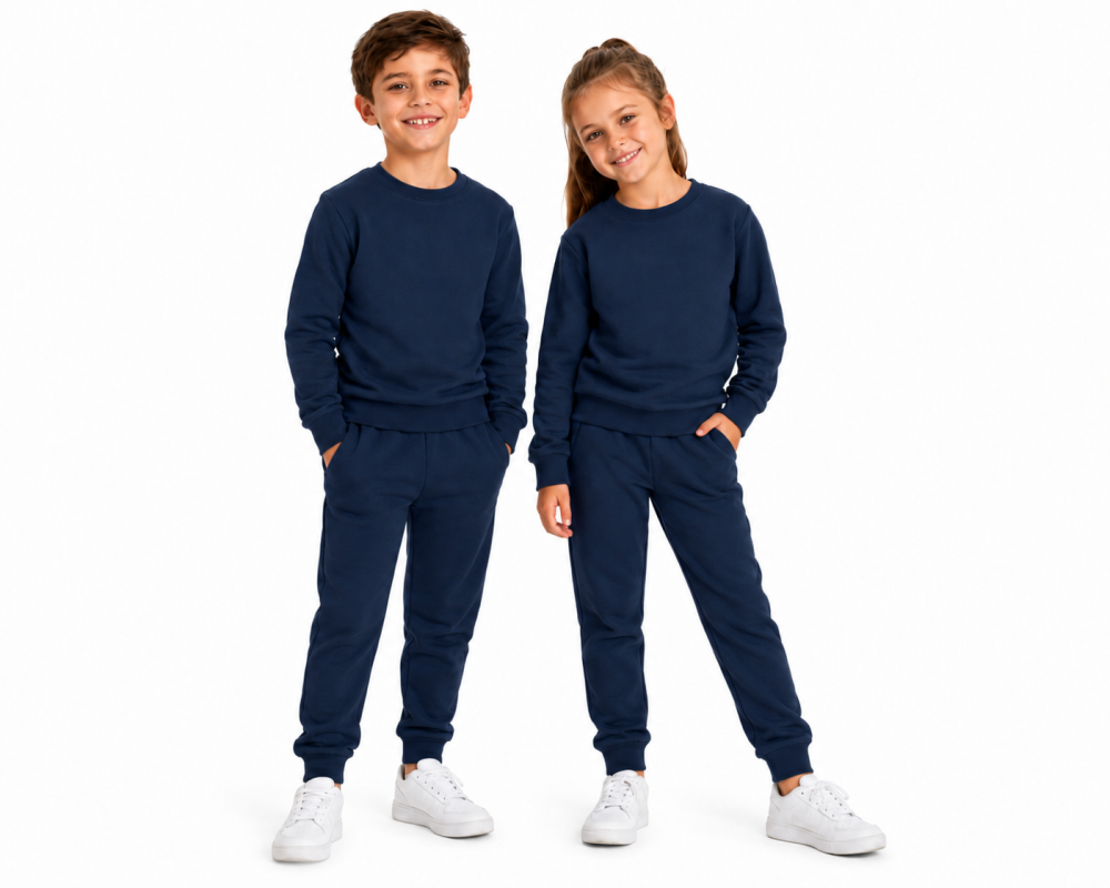 Kinder Freizeit Anzug Bio-Baumwolle, Silber-Sweat Shirt Gestrick blau