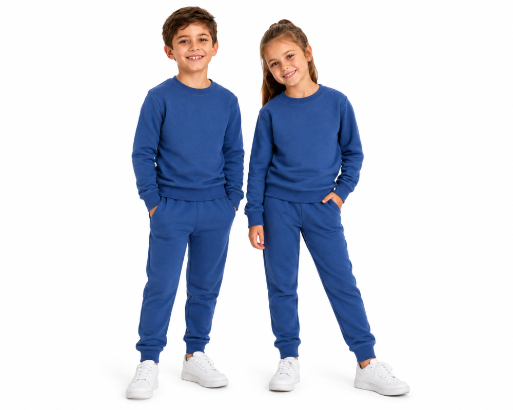 Wavesafe, 5G, Strahlenschutz, Kinder Freizeit Anzug Bio-Baumwolle, Silber-Sweat Shirt Gestrick Royalblau