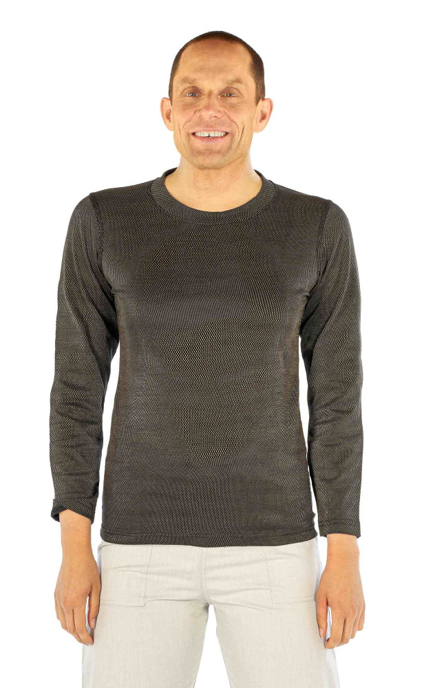 Wavesafe, 5G, radioprotection, maillot de corps homme manches longues noir coton bio avec tricot argenté