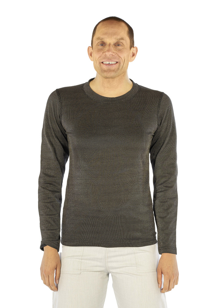 Wavesafe, 5G, Strahlenschutz, Herren Unterhemd Langarm schwarz Bio Baumwolle mit Silbergestrick