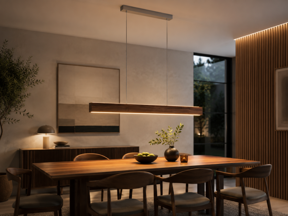 Pendelleuchte geschirmt Nussbaum flimmerfreie LED