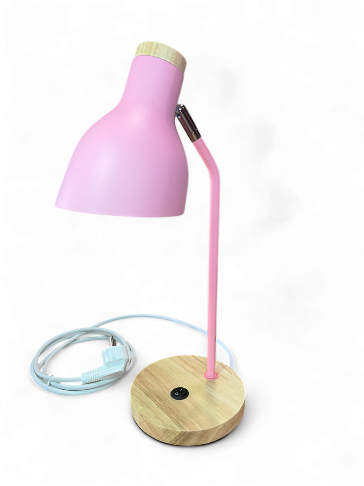 Tischlampe geschirmt Metall 3 Farben mit Holzfuss und CH-Stecker