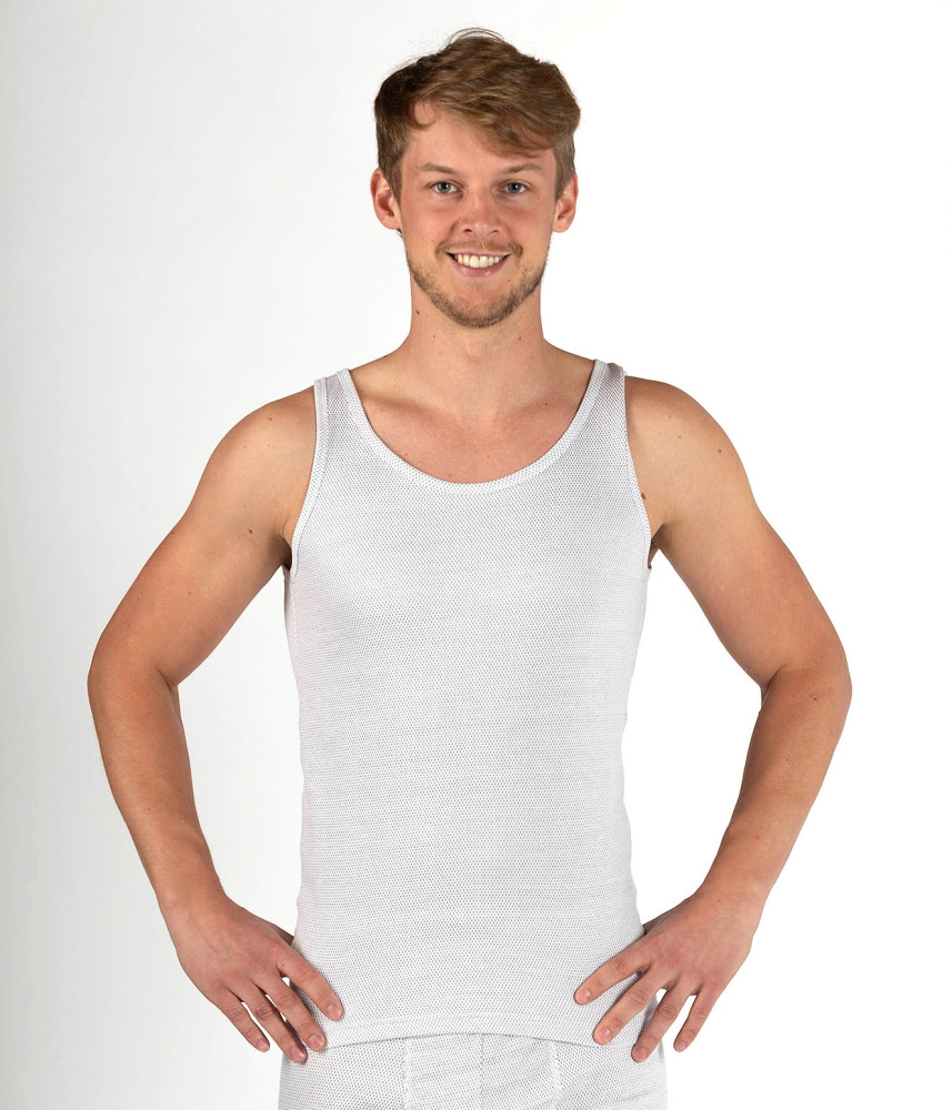 Maillot de corps pour hommes sans manches blanc coton bio blanc maille avec  fil argenté