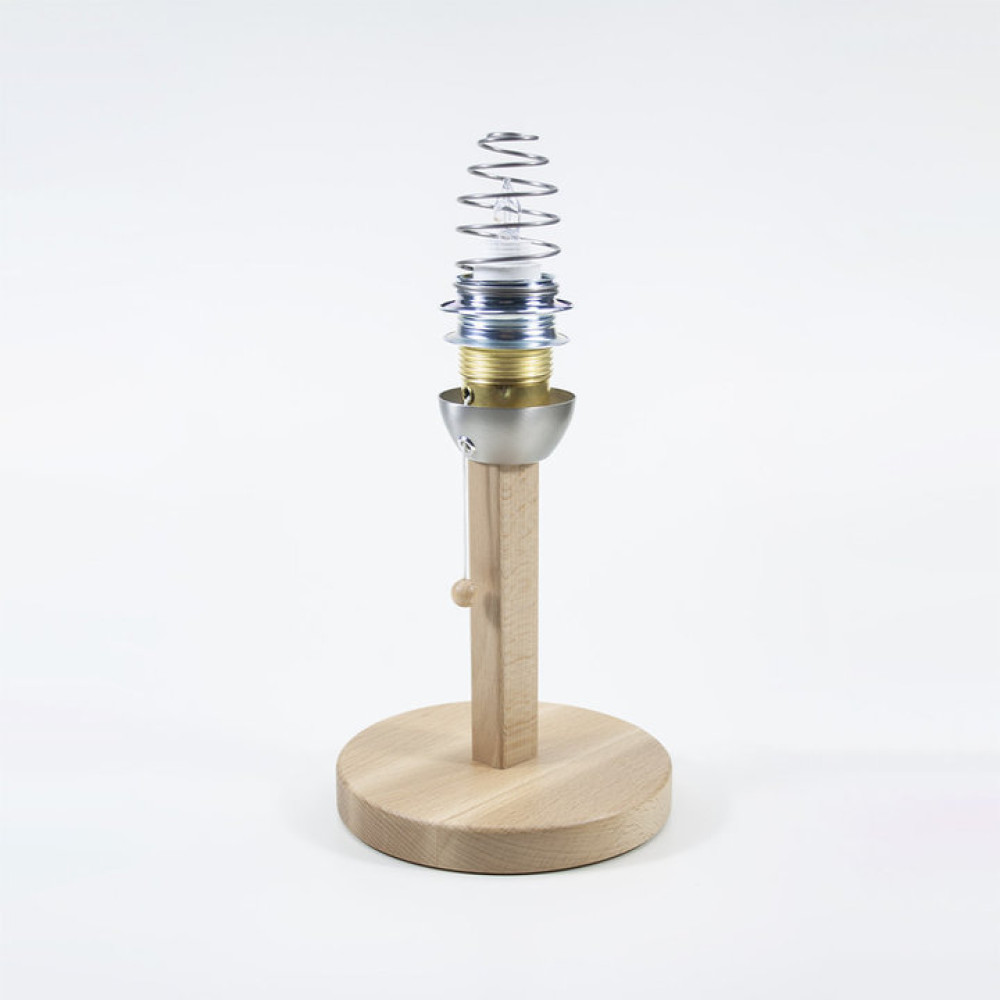 Lampe de table blindée, bois de hêtre, 31cm prise suisse crème
