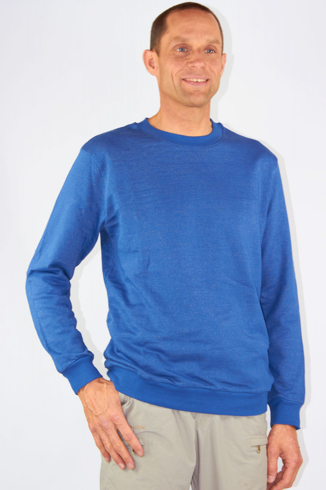 Wavesafe, 5G, Strahlenschutz, Herren Sweat Shirt Bio-Baumwolle Silber-Sweat Shirt Gestrick Royalblau